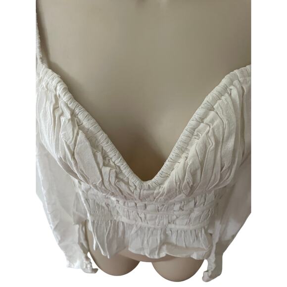 FREE PEOPLE, SIZE M, CREAM, CROP TOP, LONG SLEEVE, RUCHING - Picture 9 of 9